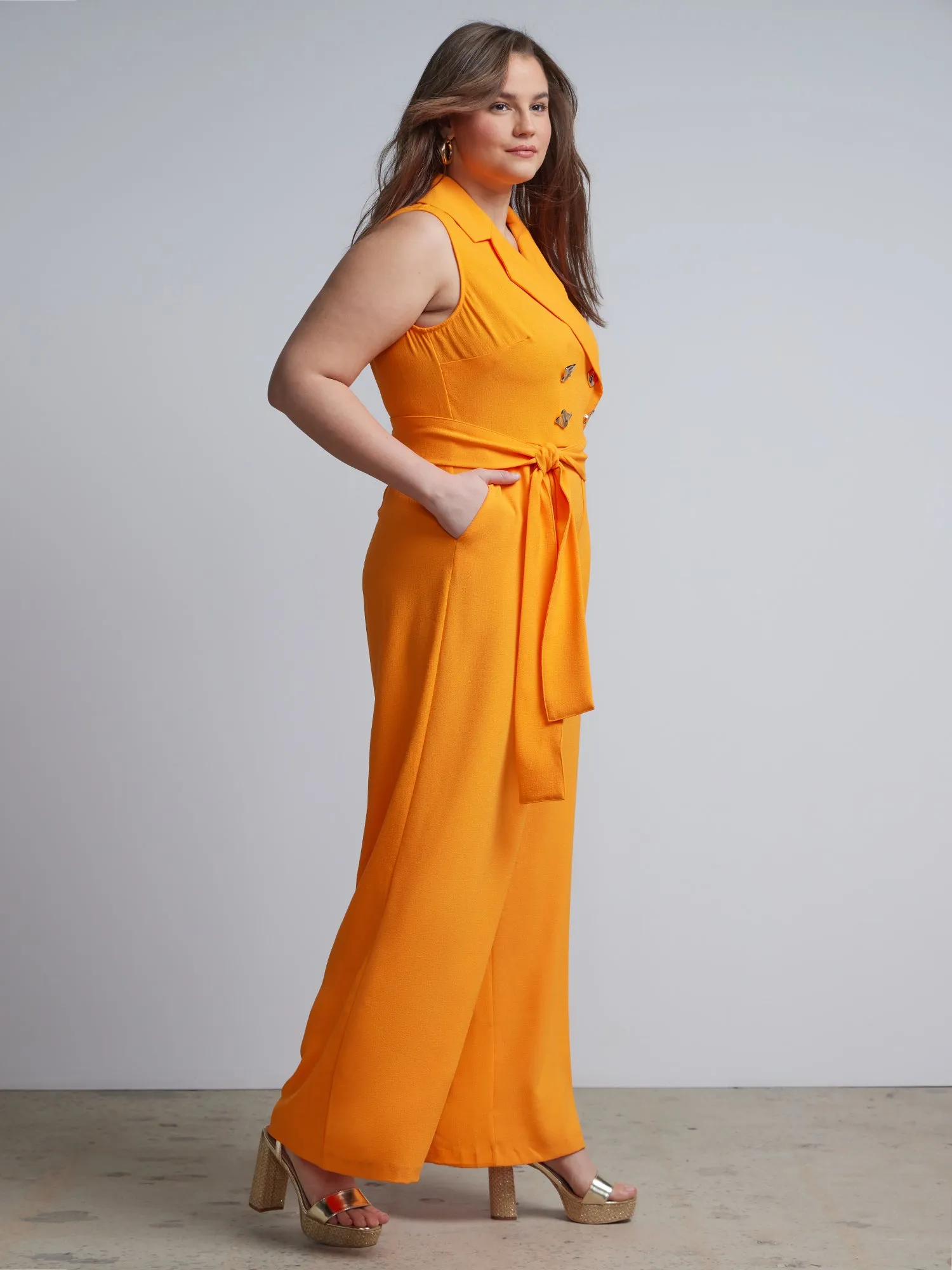 Plus Belted Blazer Jumpsuit