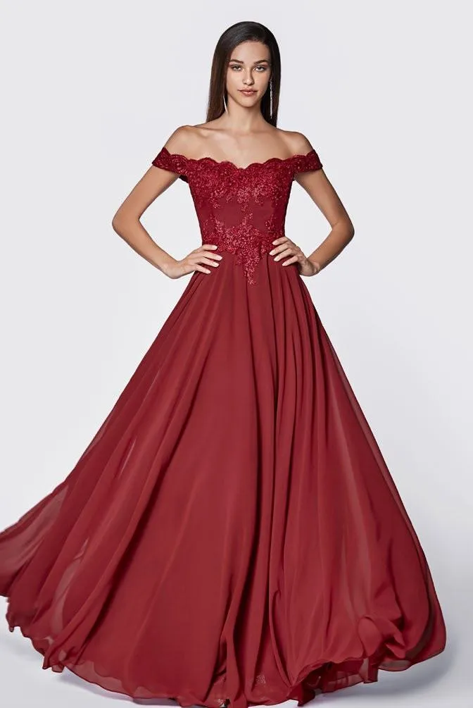 Plus Size Lace Bodice Off Shoulder Gown by Cinderella Divine 7258