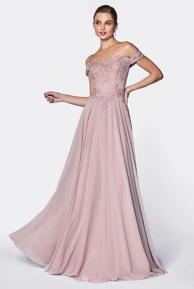 Plus Size Lace Bodice Off Shoulder Gown by Cinderella Divine 7258