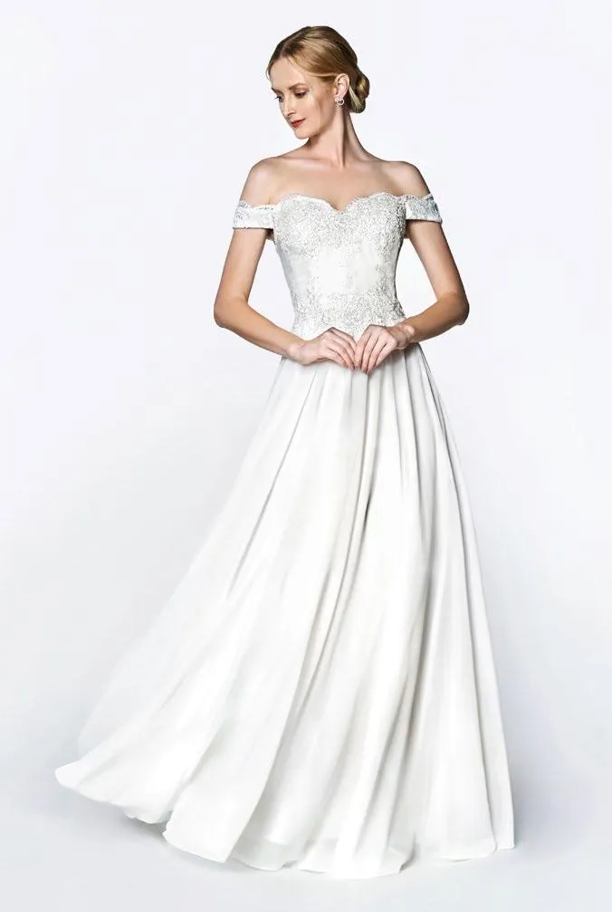 Plus Size Lace Bodice Off Shoulder Gown by Cinderella Divine 7258