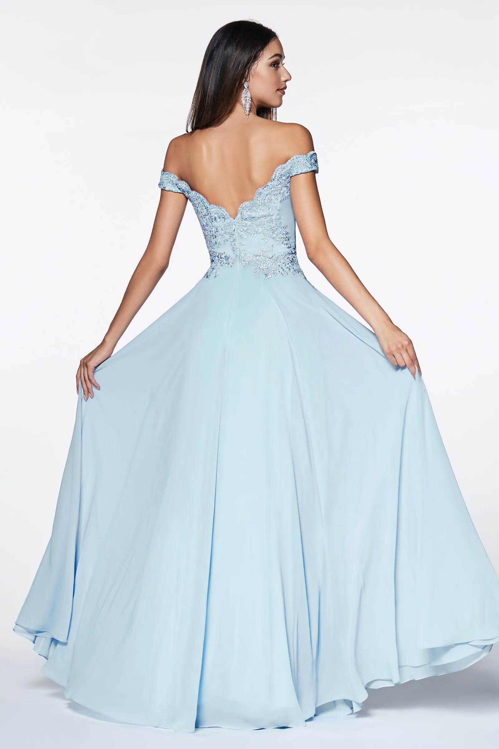 Plus Size Lace Bodice Off Shoulder Gown by Cinderella Divine 7258