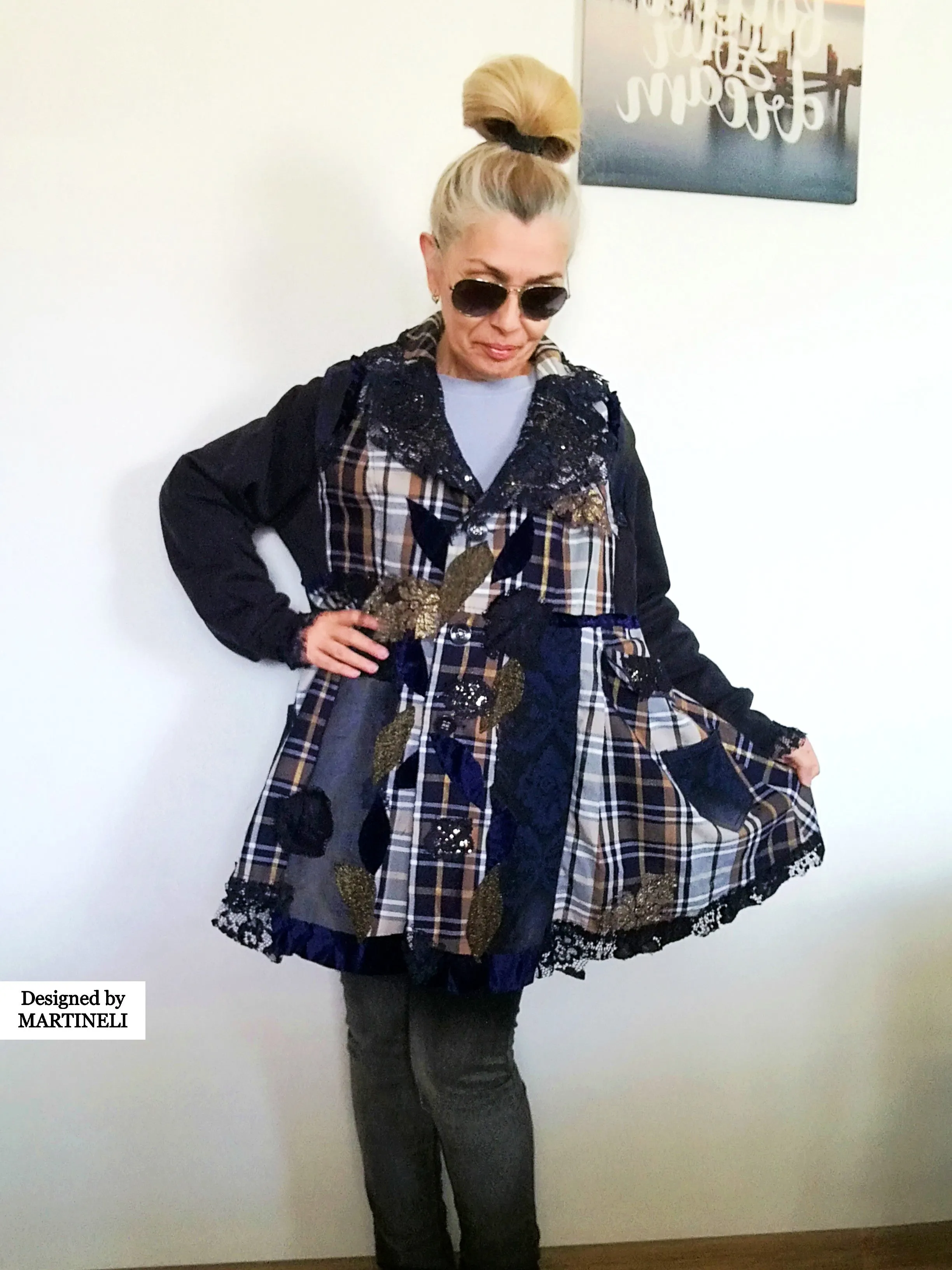 Plus Size Sweatshirt Jacket 2XL Loose Plaid Duster Jacket