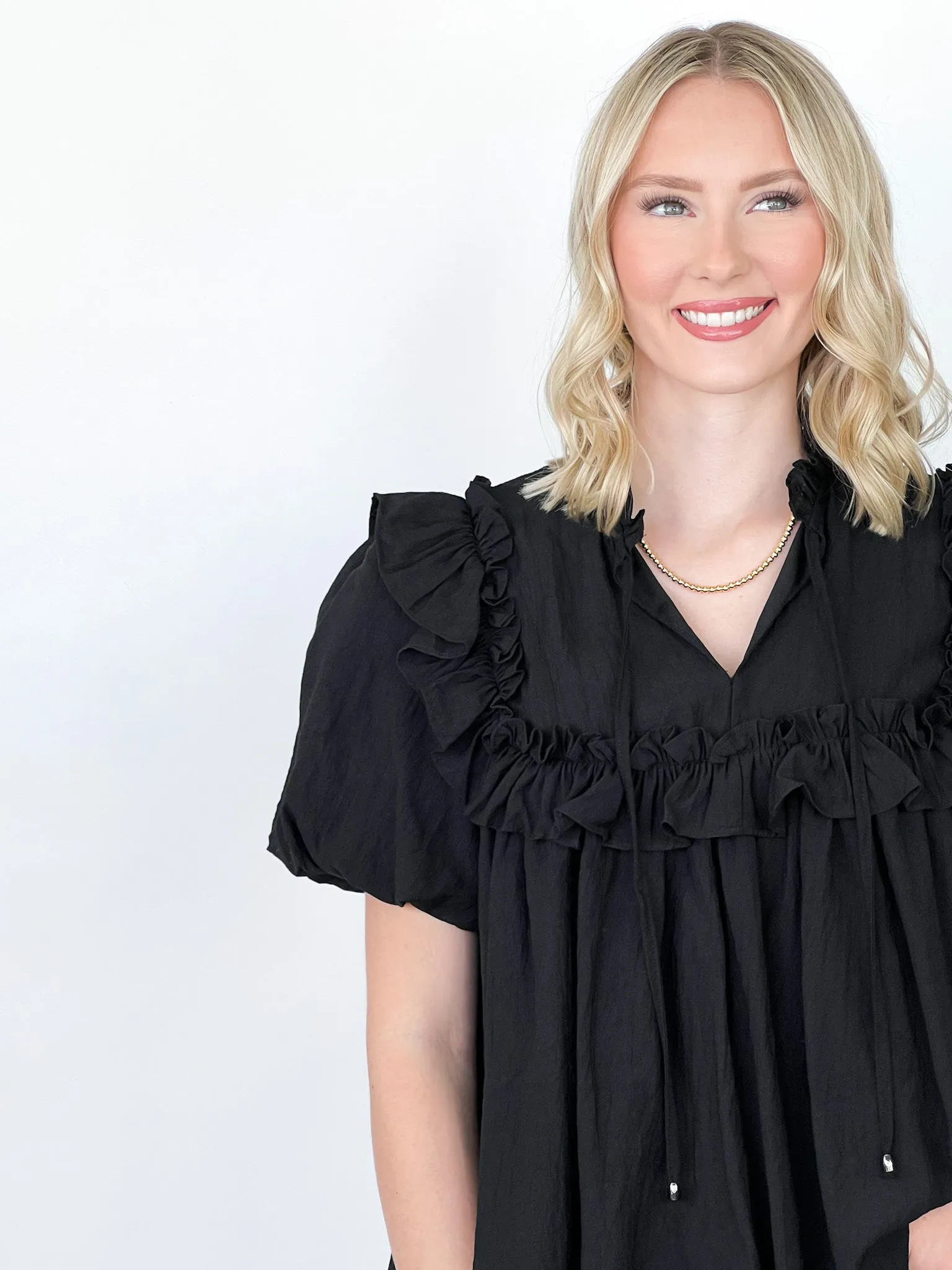 Presley - Black Ruffle Detail Blouse