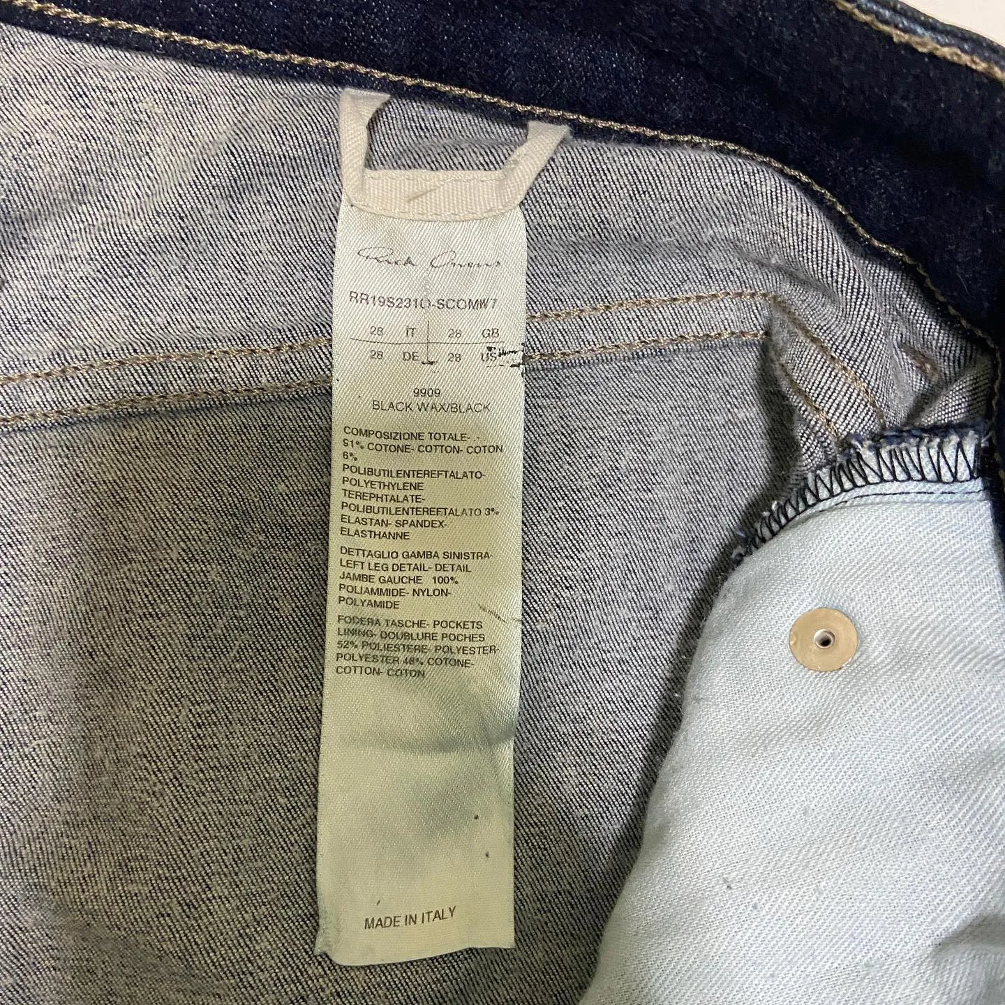 Rick owens Detroit black waxed combo jeans 28