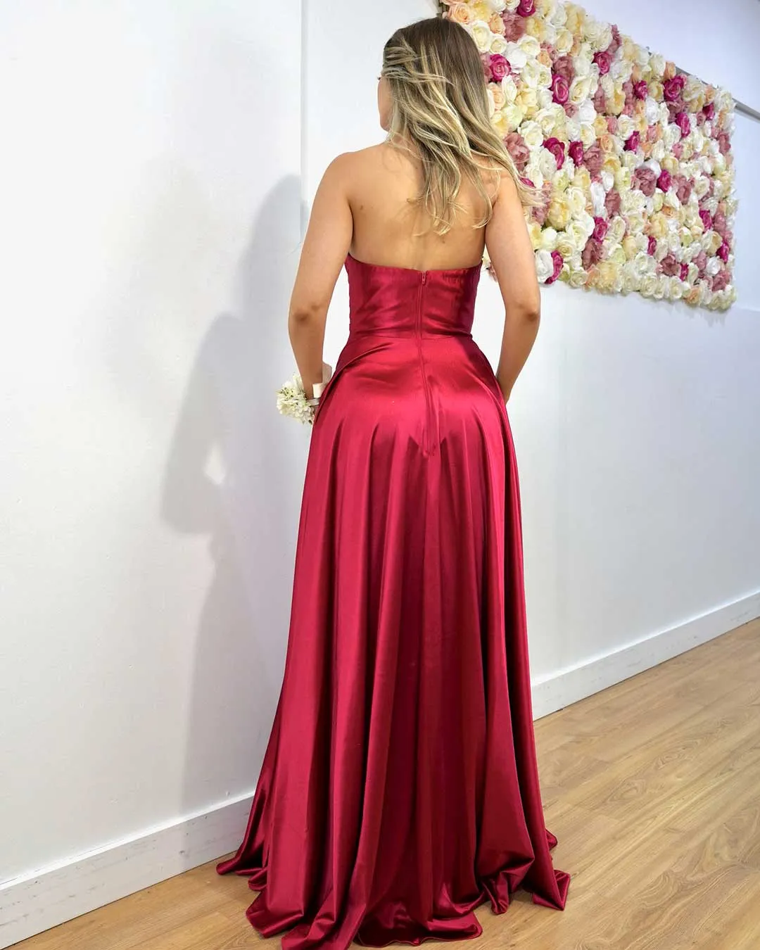 Rosie Strapless Satin Gown - Ruby