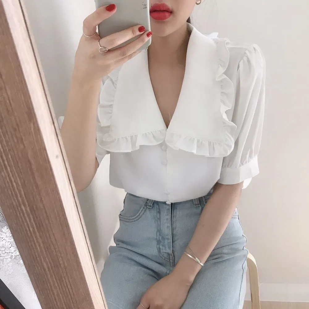 Ruffle Elegant Puff Sleeve Blouse Shirt