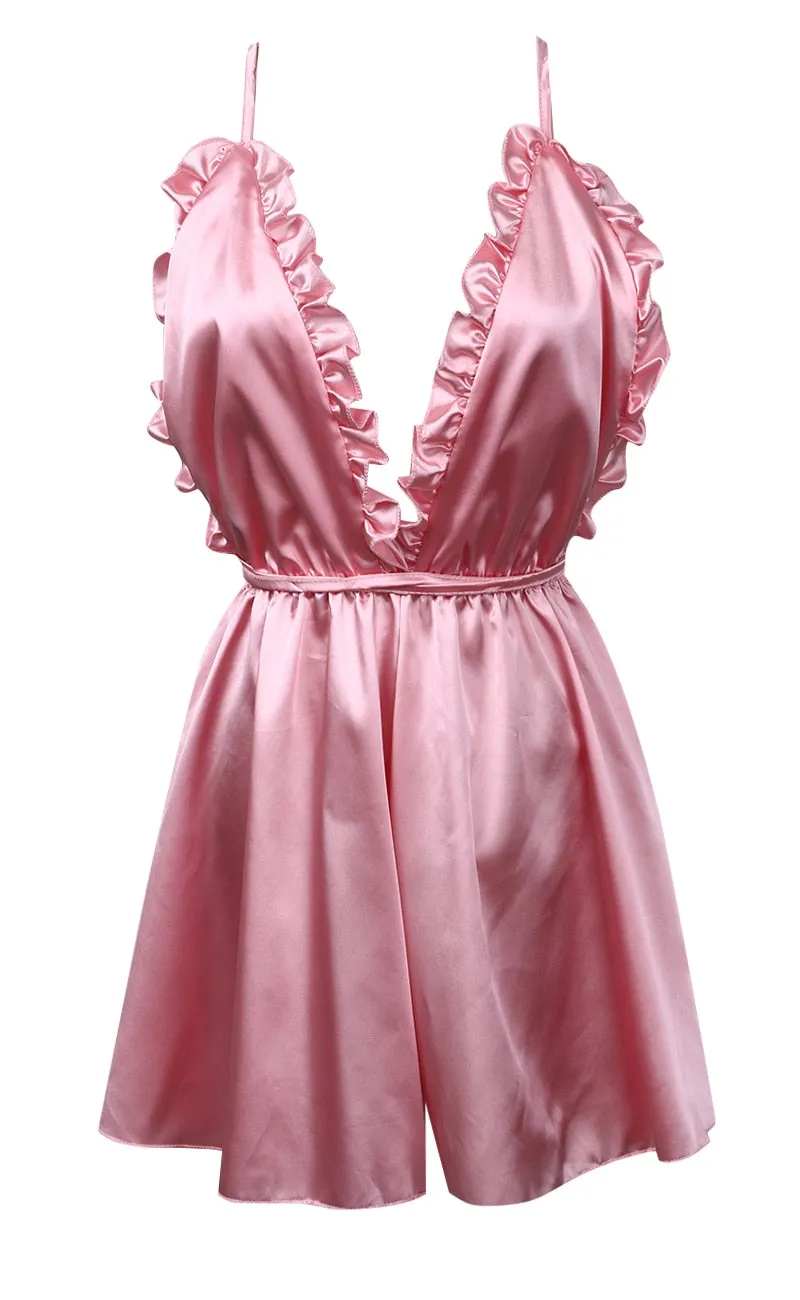 Satin V-Neck Backless Playsuit