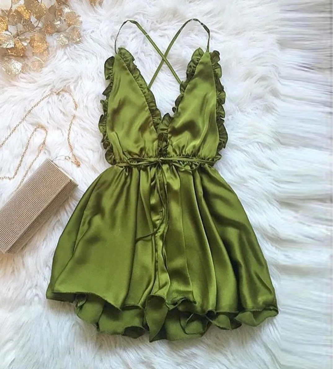 Satin V-Neck Backless Playsuit