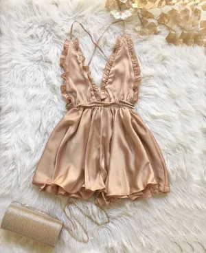 Satin V-Neck Backless Playsuit