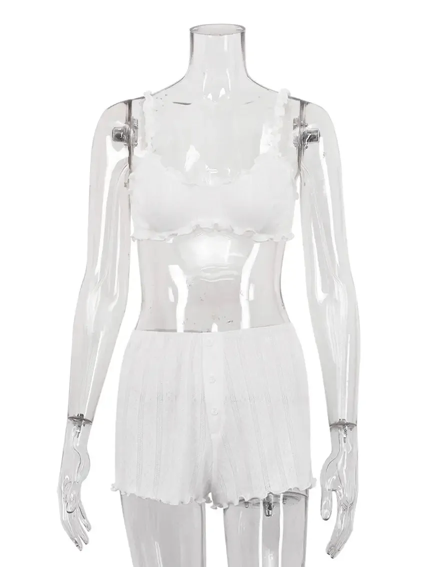 Sleepwear Set Spaghetti Strap Pajamas Crop Top