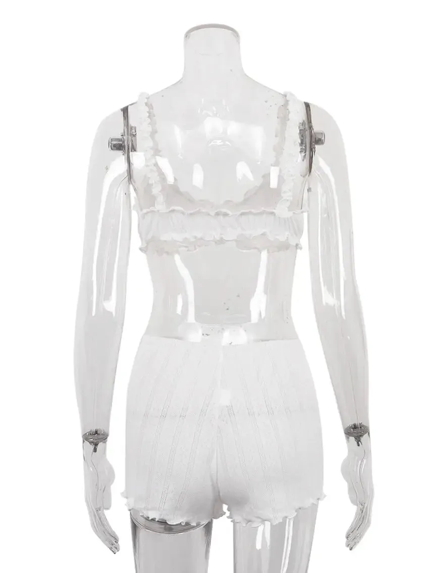Sleepwear Set Spaghetti Strap Pajamas Crop Top