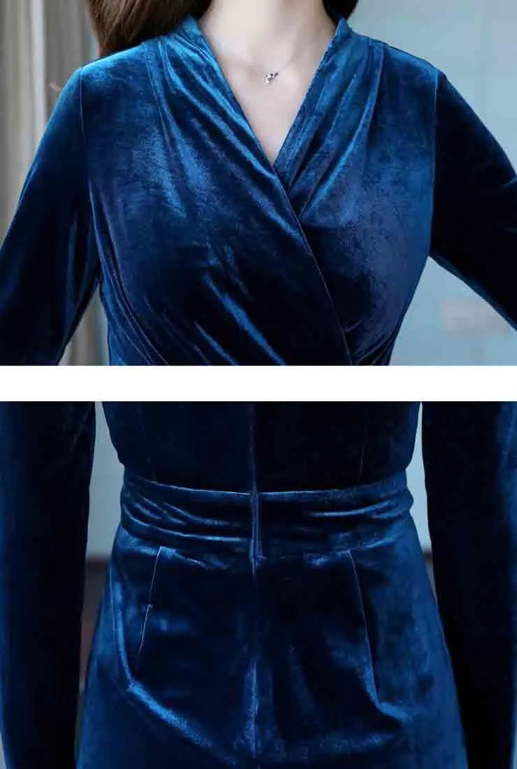 Solid Color High Waist Velvet Wide Leg Jumpsuit