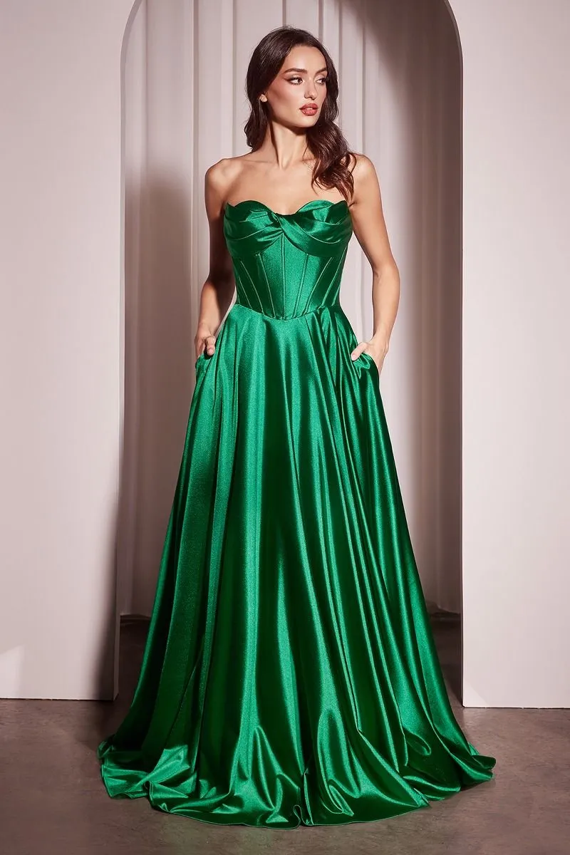 STRAPLESS SATIN A-LINE DRESS CDCD378