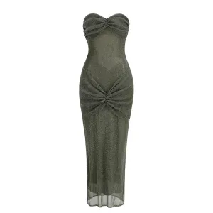 Trend4us Women's Glitter Strapless Ruched Evening Dress