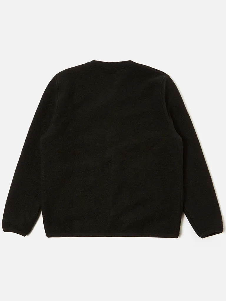 Universal Works Fleece Cardigan in Black