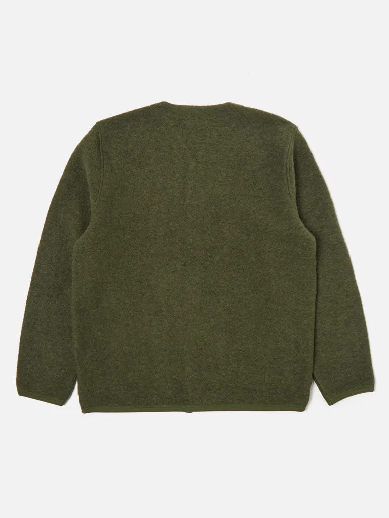 Universal Works Fleece Cardigan in Olive