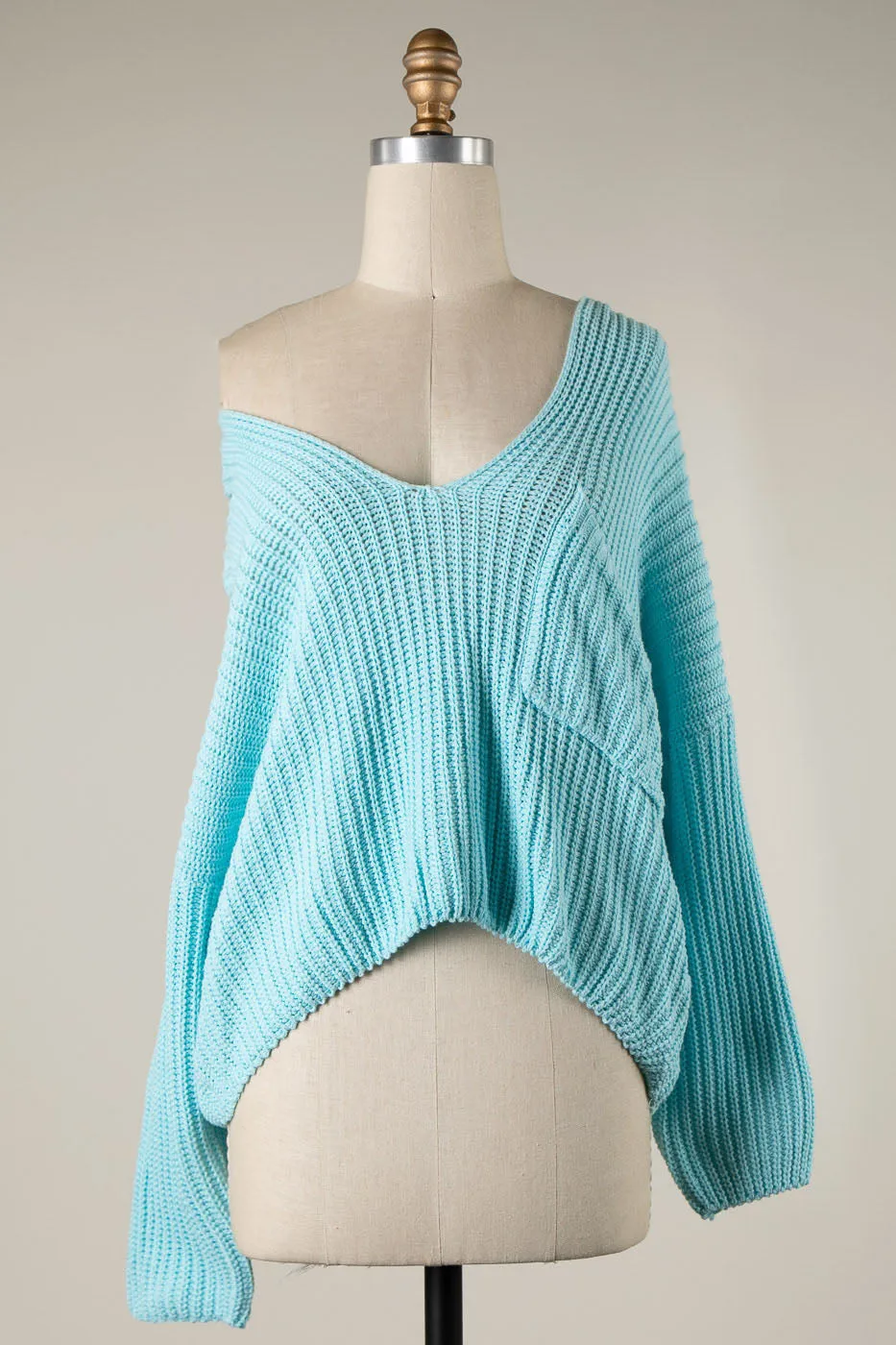 V NECK CABLE KNIT OVERSIZED SWEATER 1 PACK