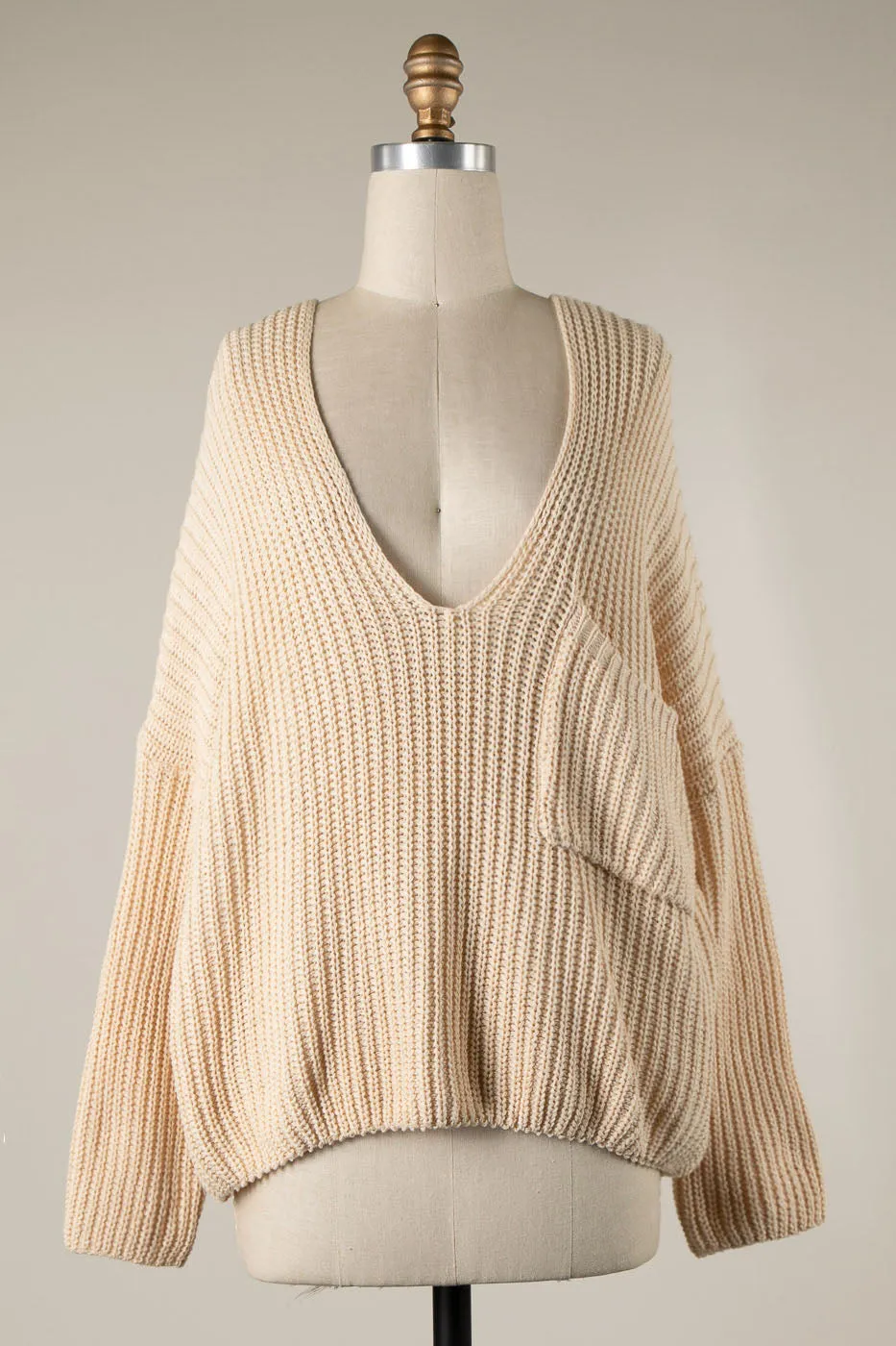 V NECK CABLE KNIT OVERSIZED SWEATER 1 PACK