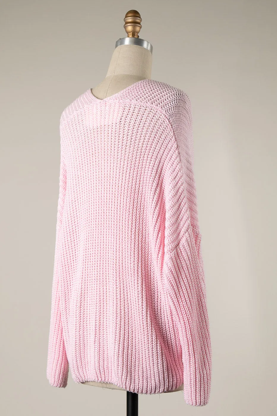 V NECK CABLE KNIT OVERSIZED SWEATER 1 PACK