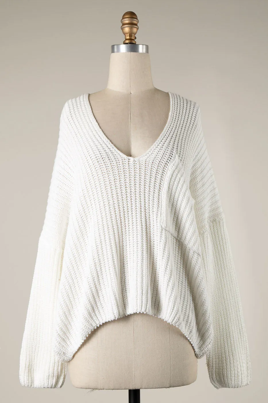 V NECK CABLE KNIT OVERSIZED SWEATER 1 PACK