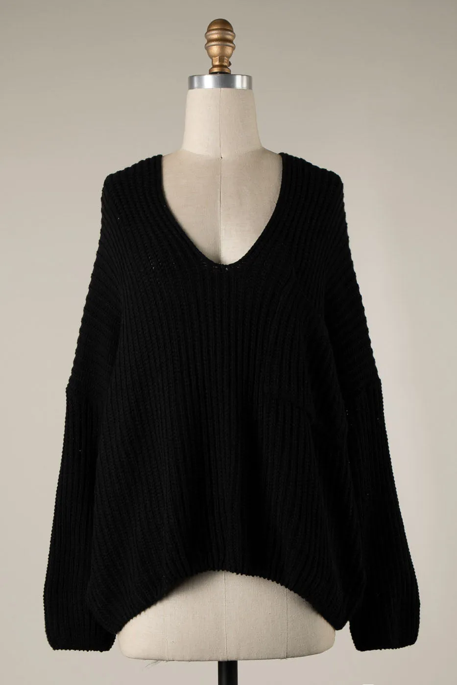 V NECK CABLE KNIT OVERSIZED SWEATER 1 PACK