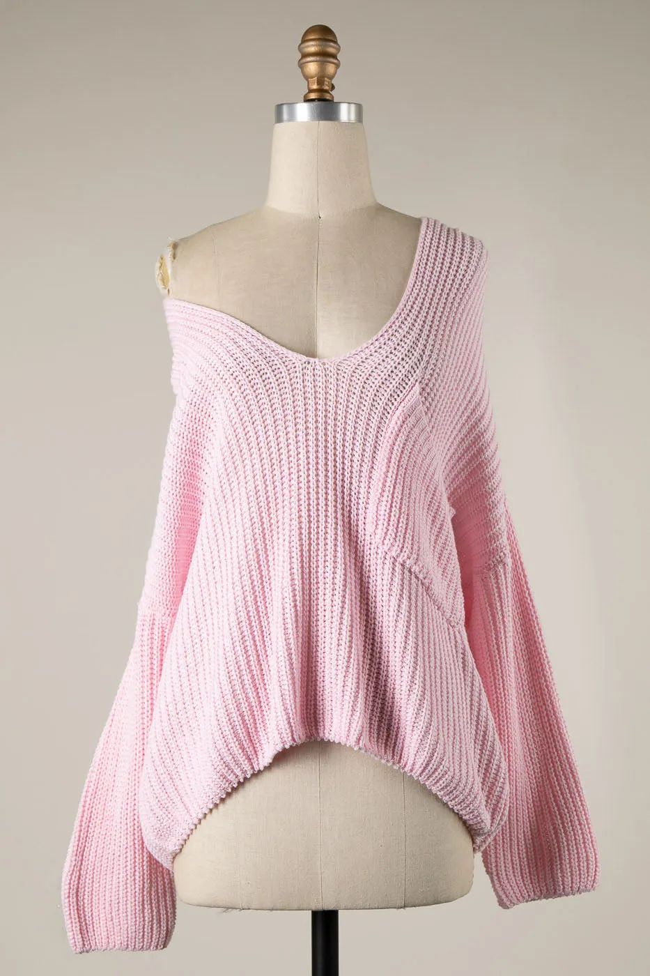 V NECK CABLE KNIT OVERSIZED SWEATER 1 PACK
