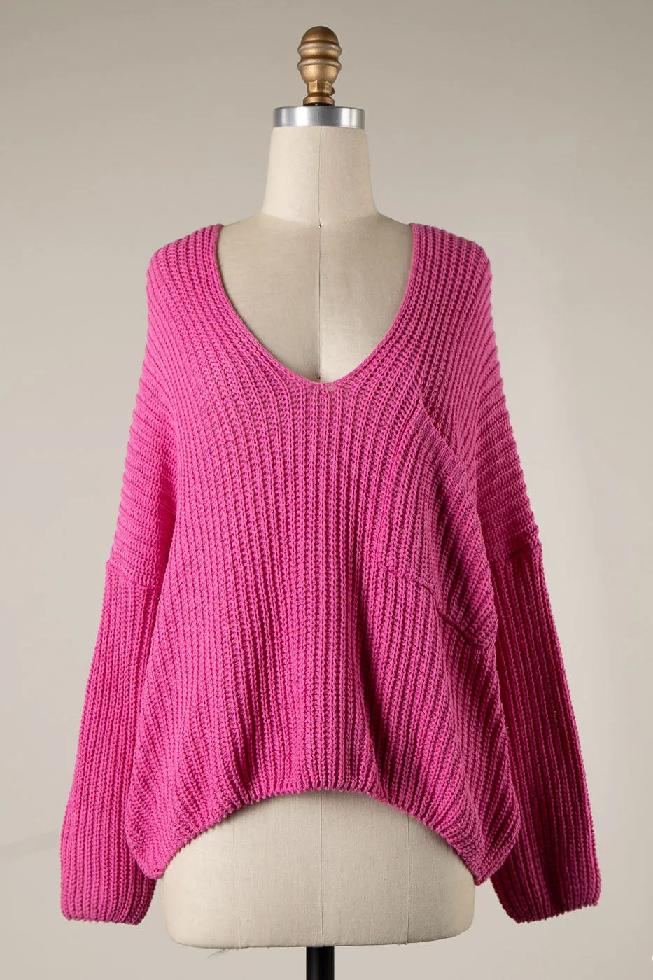 V NECK CABLE KNIT OVERSIZED SWEATER 1 PACK