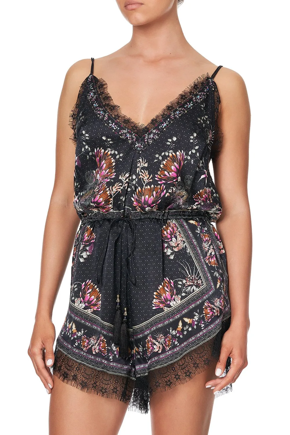 V-Neck Lace Playsuit- Restless Nights