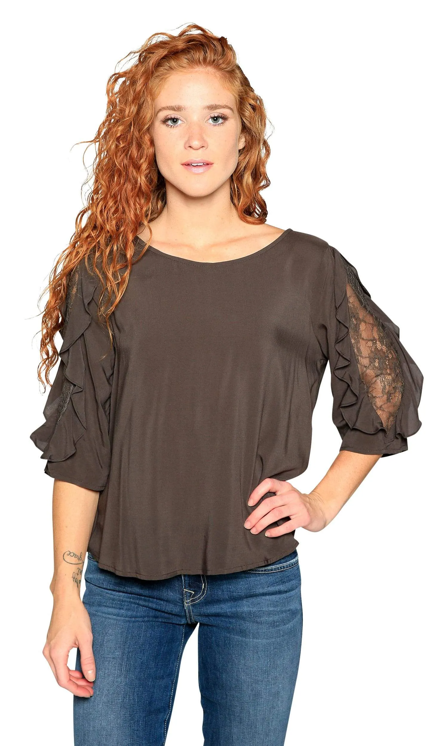 Velvet by Graham & Spencer Wrenley Lace Sleeve Challis Top