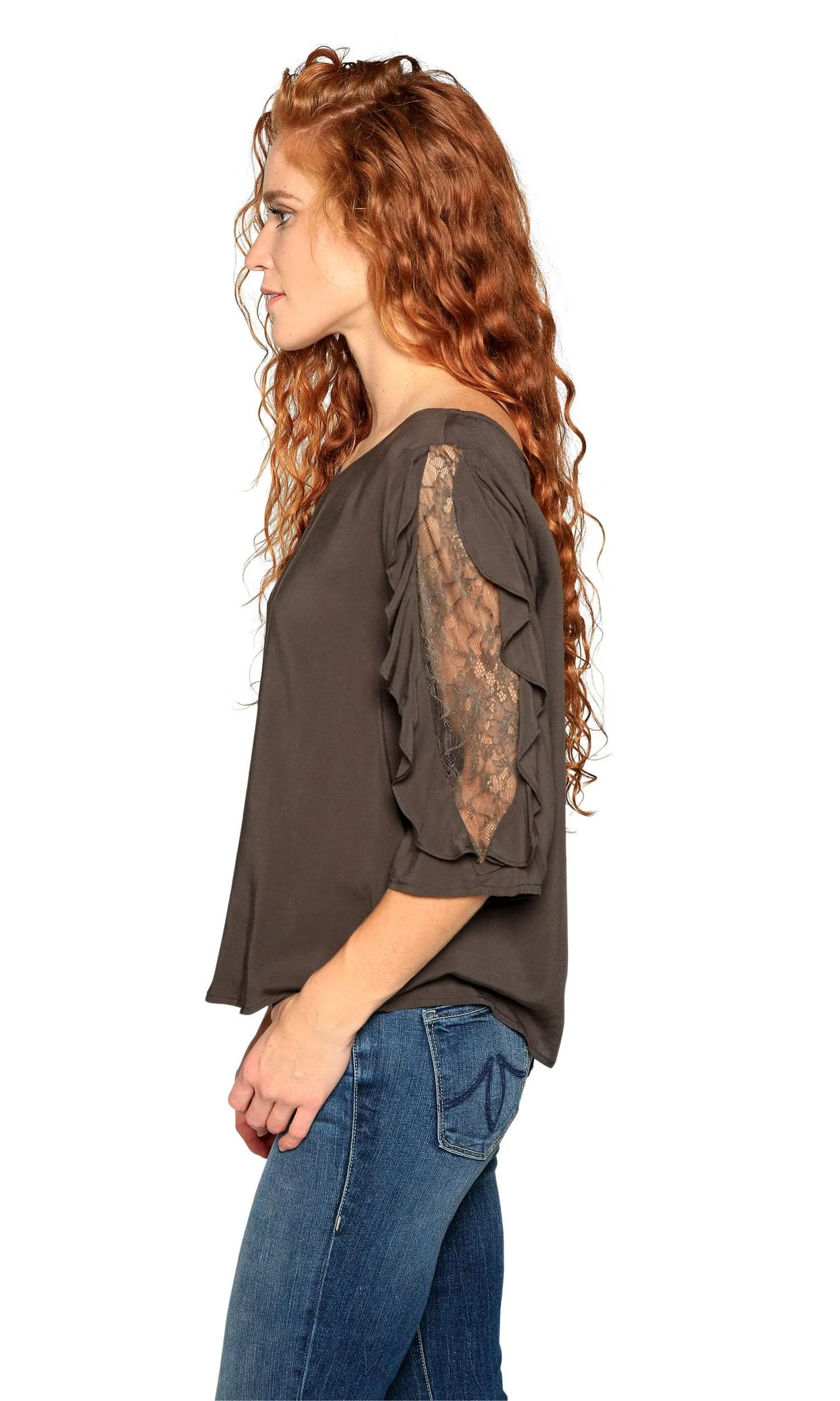 Velvet by Graham & Spencer Wrenley Lace Sleeve Challis Top