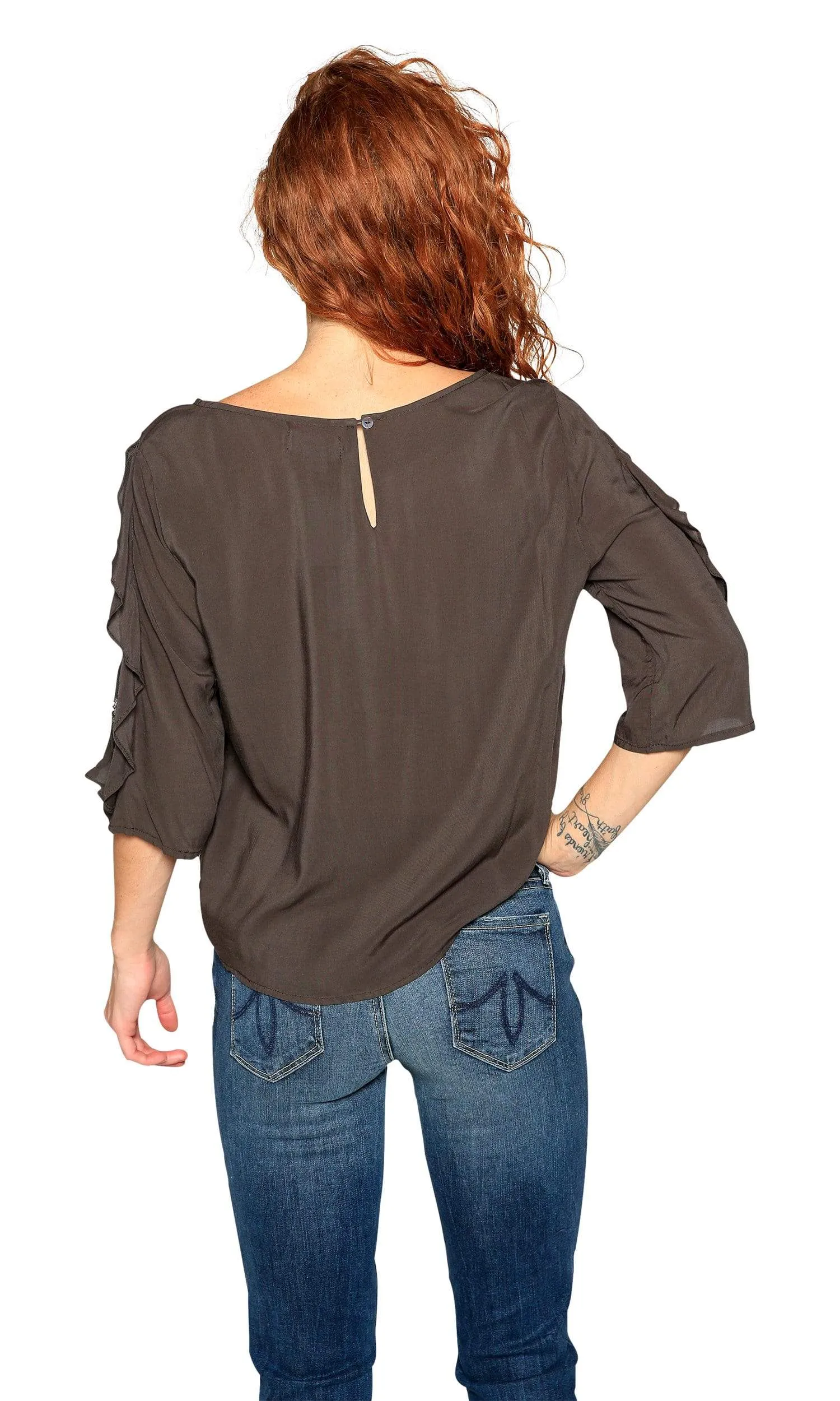 Velvet by Graham & Spencer Wrenley Lace Sleeve Challis Top