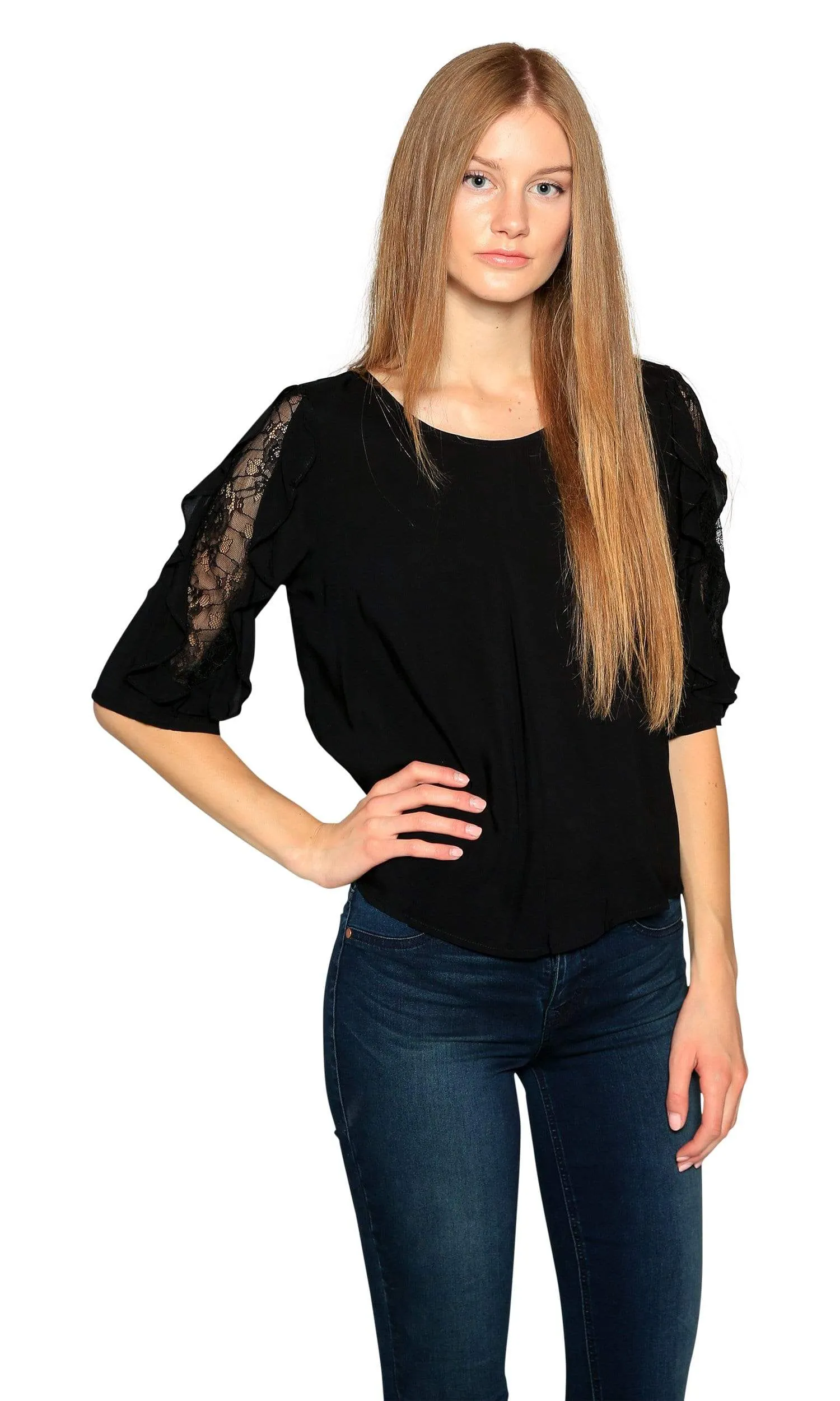 Velvet by Graham & Spencer Wrenley Lace Sleeve Challis Top