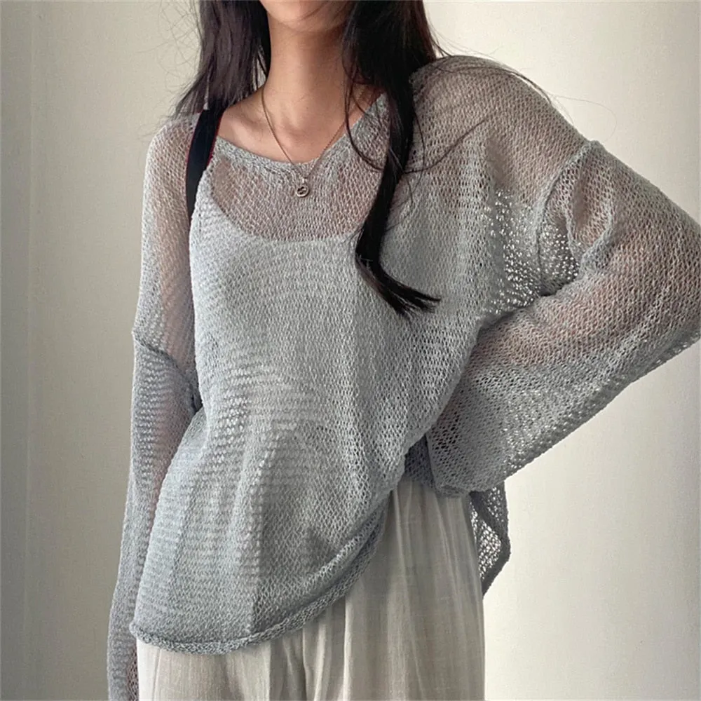 Wenkouban Lazy Style Full Sleeves Jumpers Tops Hollow Out Sexy Women Fashion Casual Streetwear Chic Femme Sweaters Pullovers