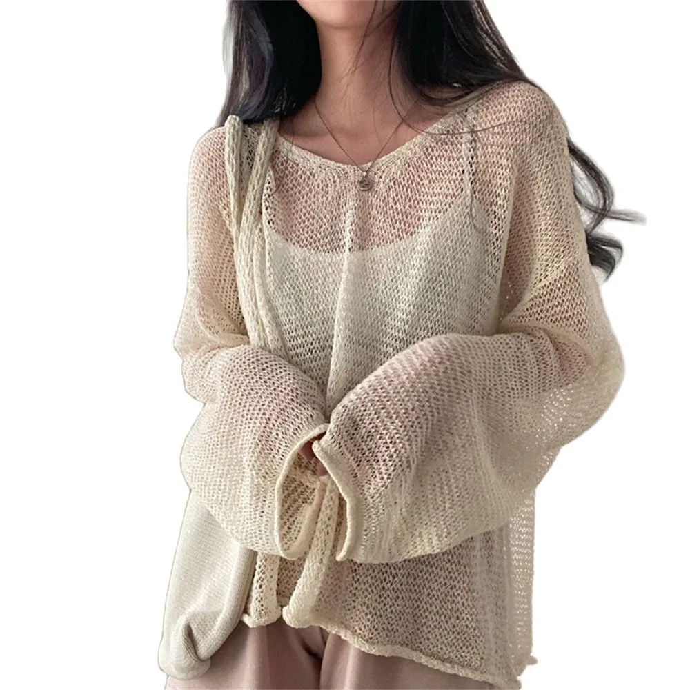 Wenkouban Lazy Style Full Sleeves Jumpers Tops Hollow Out Sexy Women Fashion Casual Streetwear Chic Femme Sweaters Pullovers