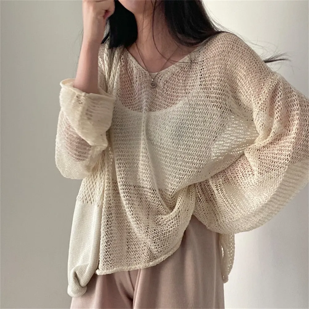Wenkouban Lazy Style Full Sleeves Jumpers Tops Hollow Out Sexy Women Fashion Casual Streetwear Chic Femme Sweaters Pullovers