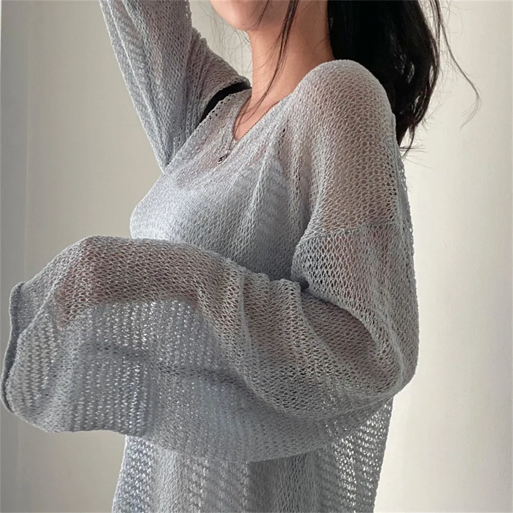 Wenkouban Lazy Style Full Sleeves Jumpers Tops Hollow Out Sexy Women Fashion Casual Streetwear Chic Femme Sweaters Pullovers