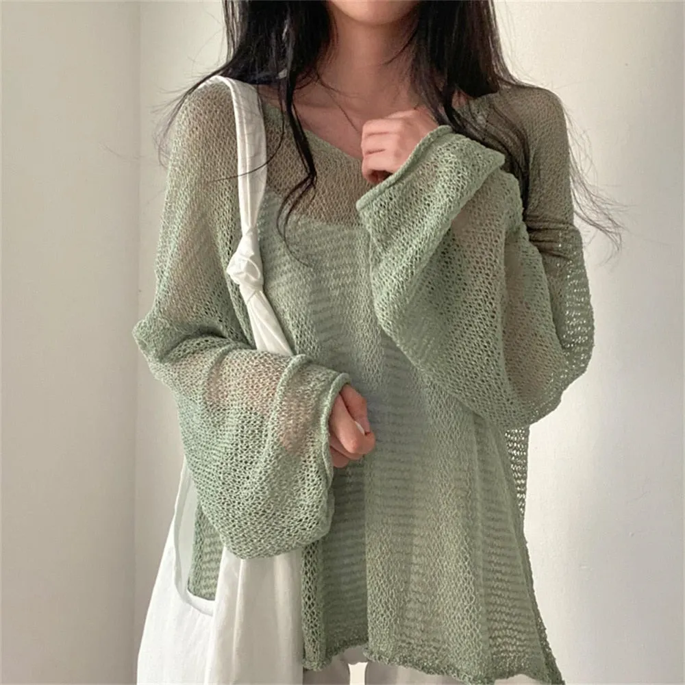 Wenkouban Lazy Style Full Sleeves Jumpers Tops Hollow Out Sexy Women Fashion Casual Streetwear Chic Femme Sweaters Pullovers