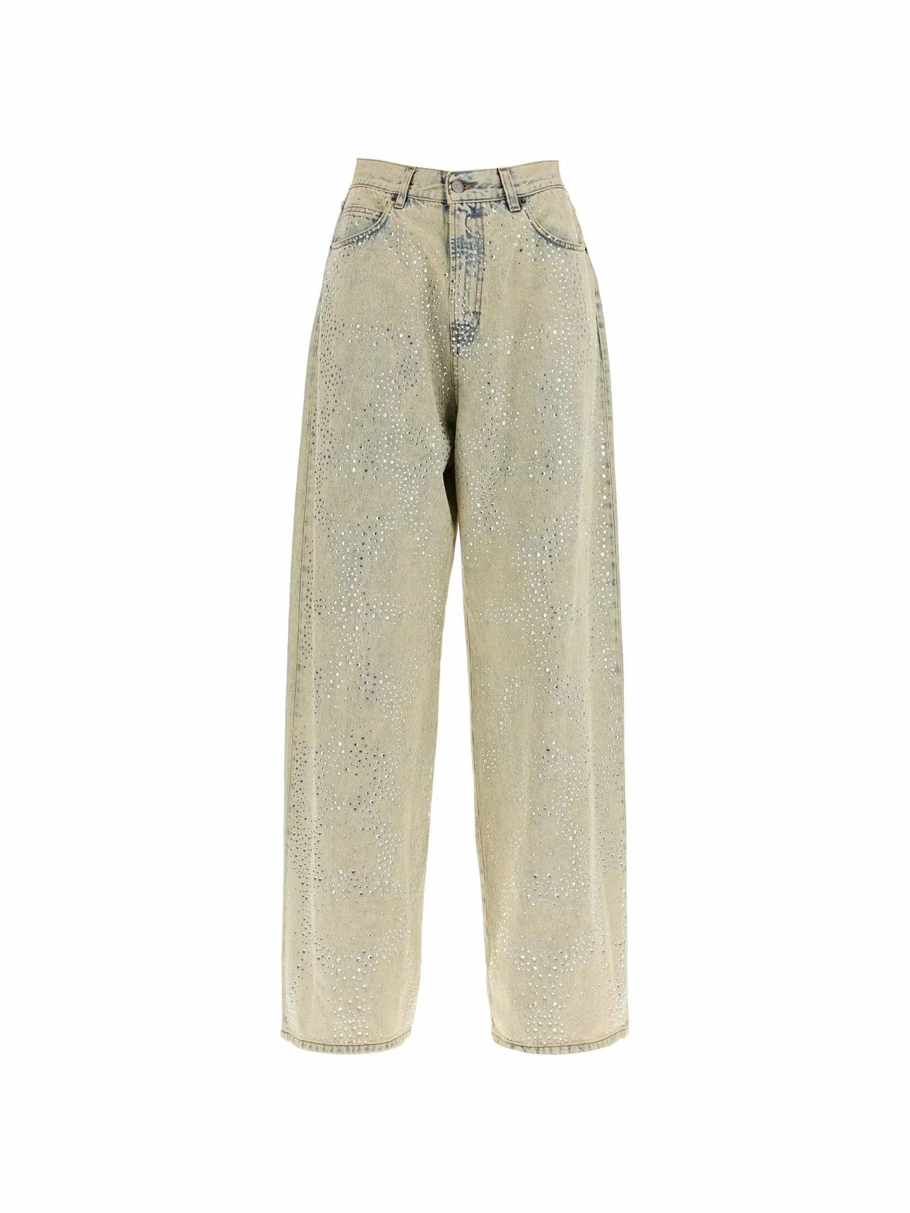 Wide-Leg Rhinestone Denim Jeans