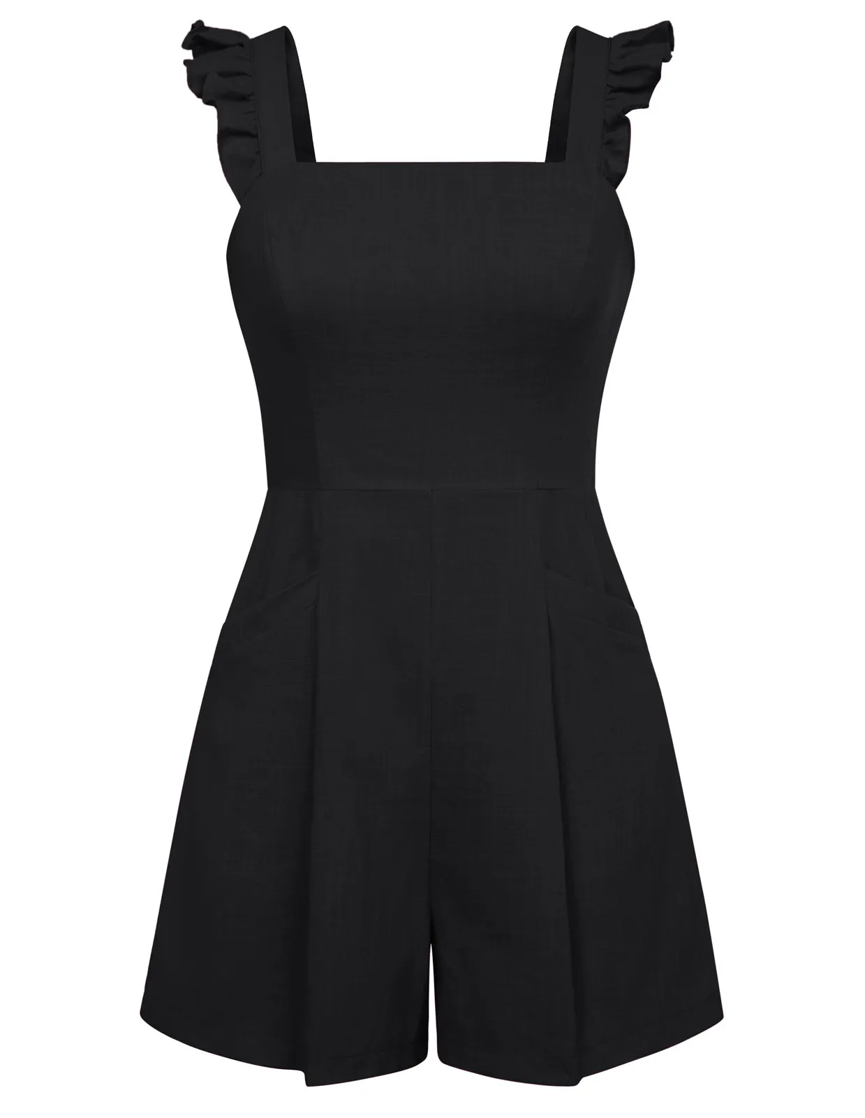 Women Cotton Romper Casual Square Neck Wide Leg Mid-Thigh Length Playsuit