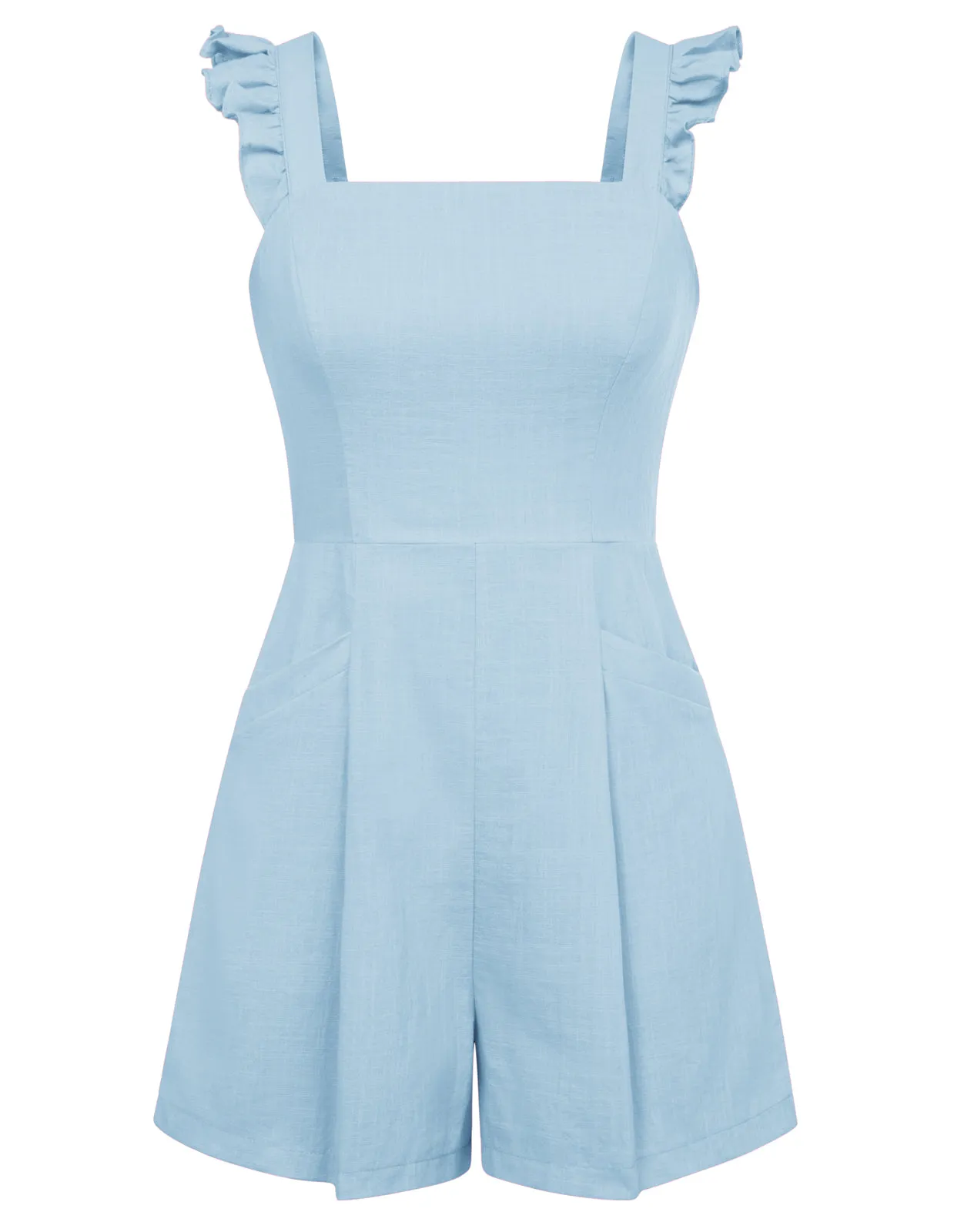 Women Cotton Romper Casual Square Neck Wide Leg Mid-Thigh Length Playsuit