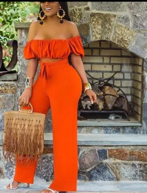Women Off Shoulder Cut Out Jumpsuit Wide Leg