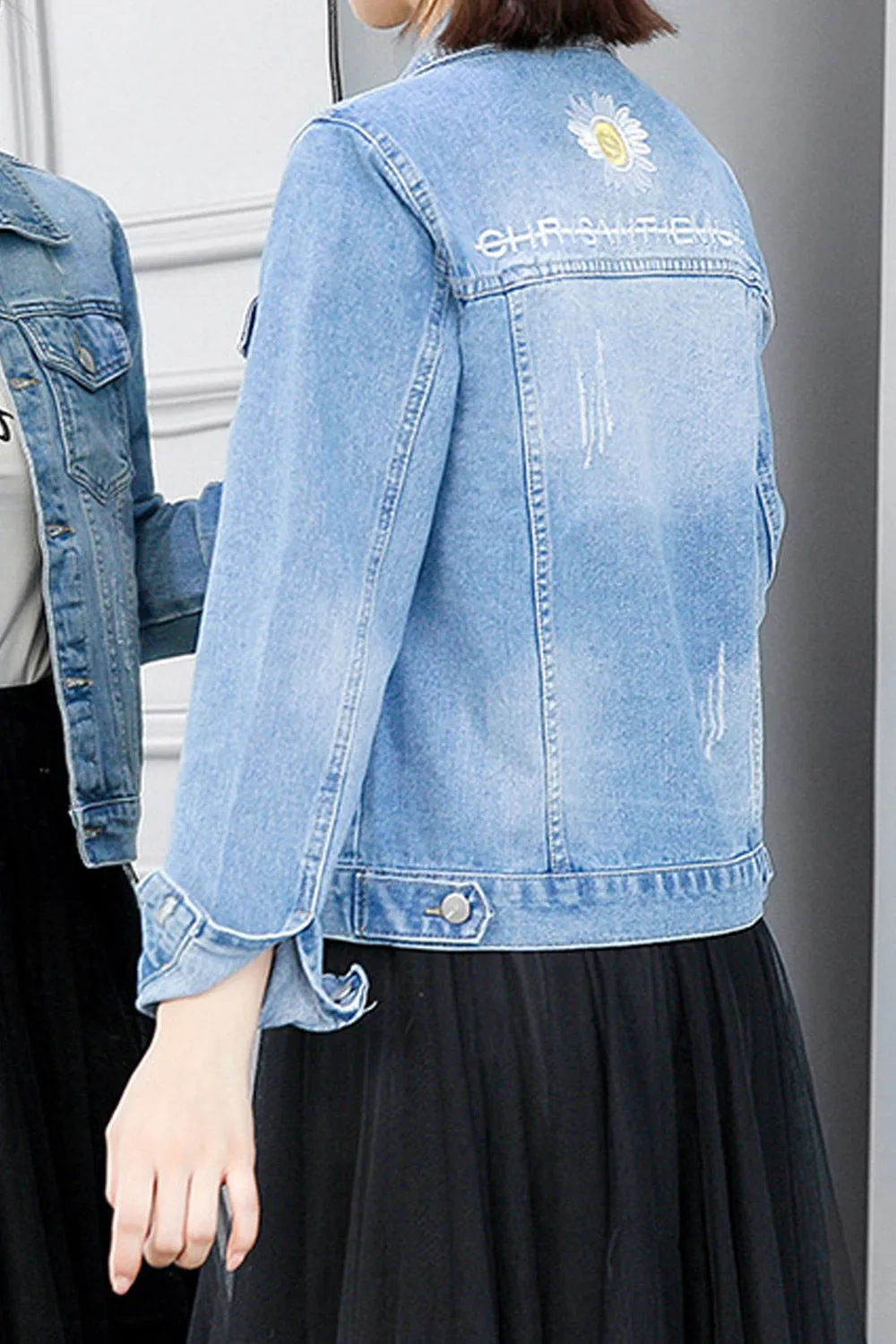 Women Outstanding Collar Neck Button Closure Smartly Stitched Fashionic Denim Jacket - WDMJK107084