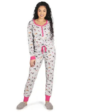 Women's Henley Dog Cotton Blend Pajama Set